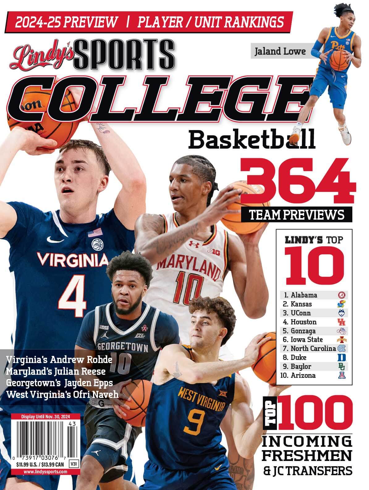 Lindy's Sports College 2024-25 Basketball Magazine Sports Magazines  MD /VIR /PIT /VCU