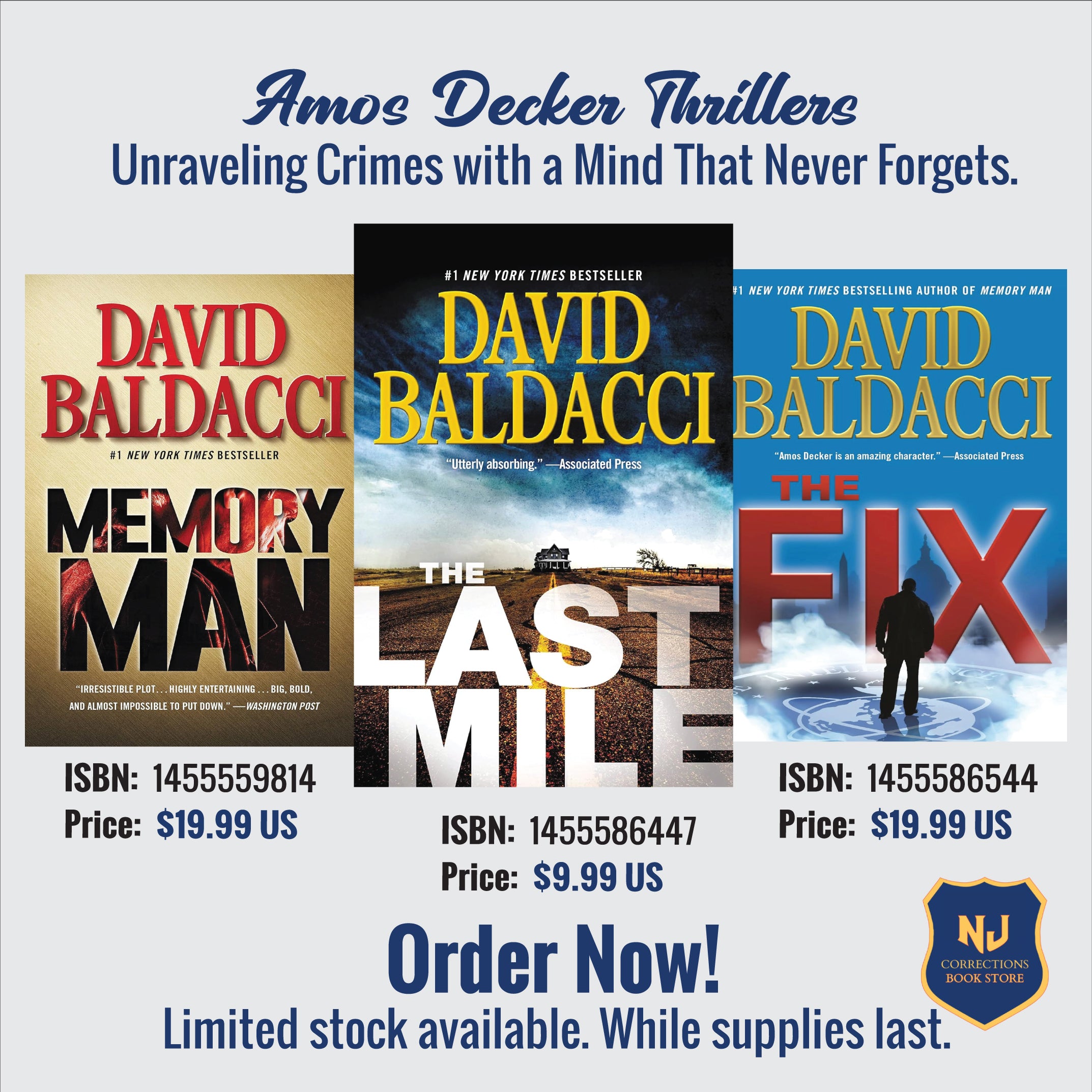 Amos Decker Thrillers Bundle – Memory Man, The Last Mile & The Fix by David Baldacci