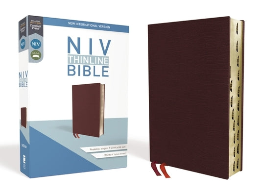 NIV, Thinline Bible, Bonded Leather, Burgundy, Indexed, Red Letter Edition Bible Zondervan
