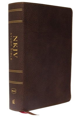 NKJV Study Bible, Premium Calfskin Leather, Brown, Full-Color, Red Letter Edition, Indexed, Comfort Print: The Complete Resource for Studying God's Wo Bible Thomas Nelson