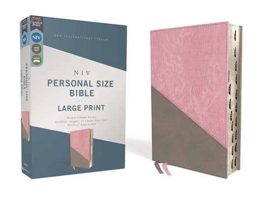 Niv, Personal Size Bible, Large Print, Leathersoft, Pink/Gray, Red Letter, Thumb Indexed, Comfort Print Zondervan
