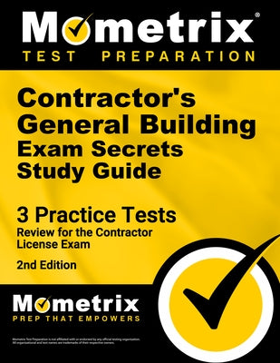 Paperback study guide for contractor's general building exam with practice tests, published by Mometrix Media LLC.