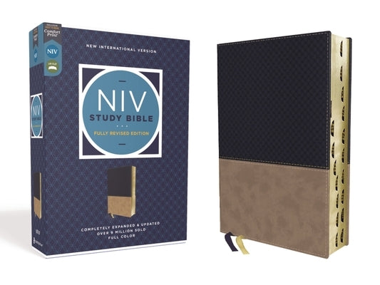NIV Study Bible, Fully Revised Edition, Leathersoft, Navy/Tan, Red Letter, Thumb Indexed, Comfort Print Zondervan
