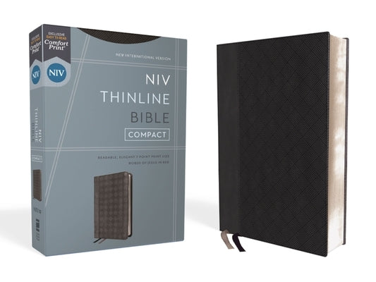 Niv, Thinline Bible, Compact, Leathersoft, Black/Gray, Red Letter, Comfort Print Bible Zondervan