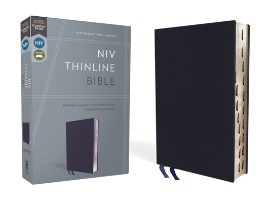 NIV, Thinline Bible, Bonded Leather, Navy, Indexed, Red Letter Edition Bible Zondervan