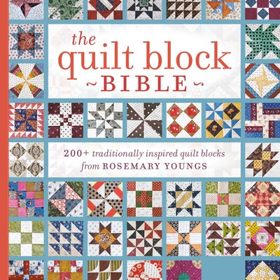 Paperback copy of The Quilt Block Bible by Rosemary Youngs, featuring colorful quilt block patterns and a CD-ROM for quilting projects.