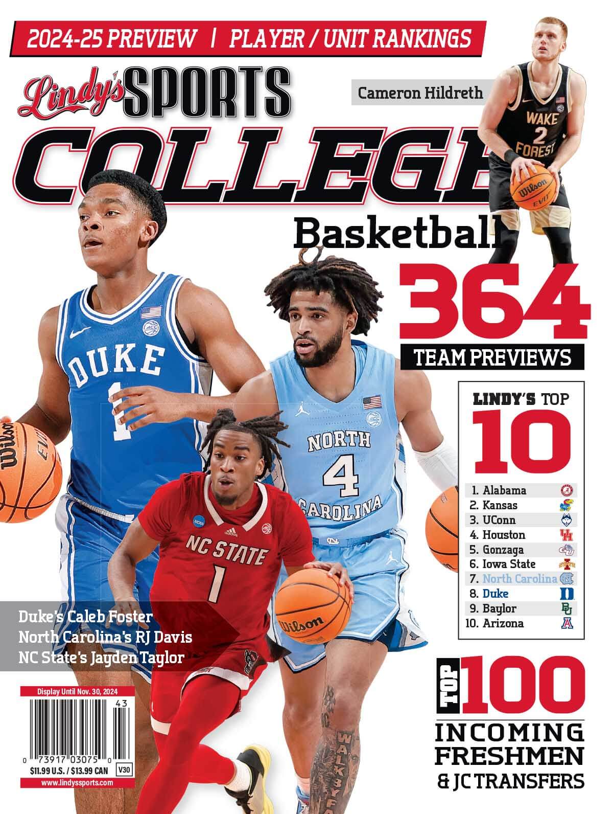 Lindy's Sports College 2024-25 Basketball Magazine Sports Magazines  NC /DUKE /NCS /WF