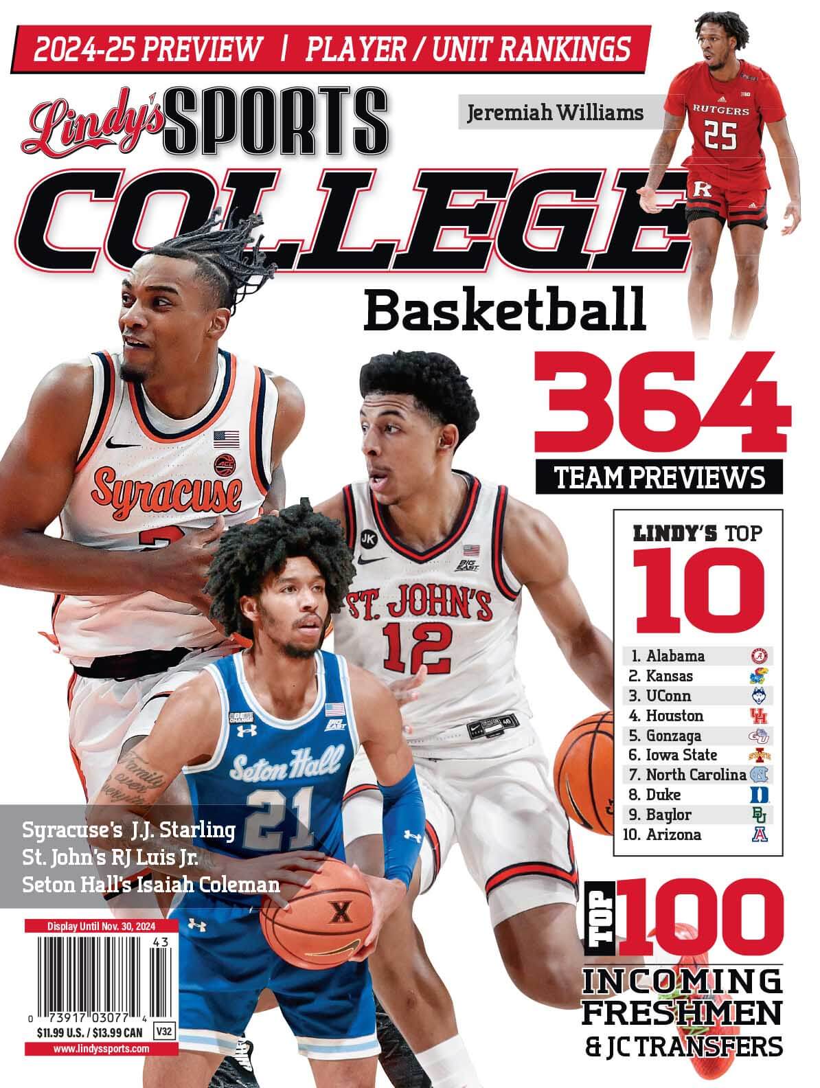Lindy's Sports College 2024-25 Basketball Magazine Sports Magazines - NJ Corrections Bookstore St. Johns /Syracuse