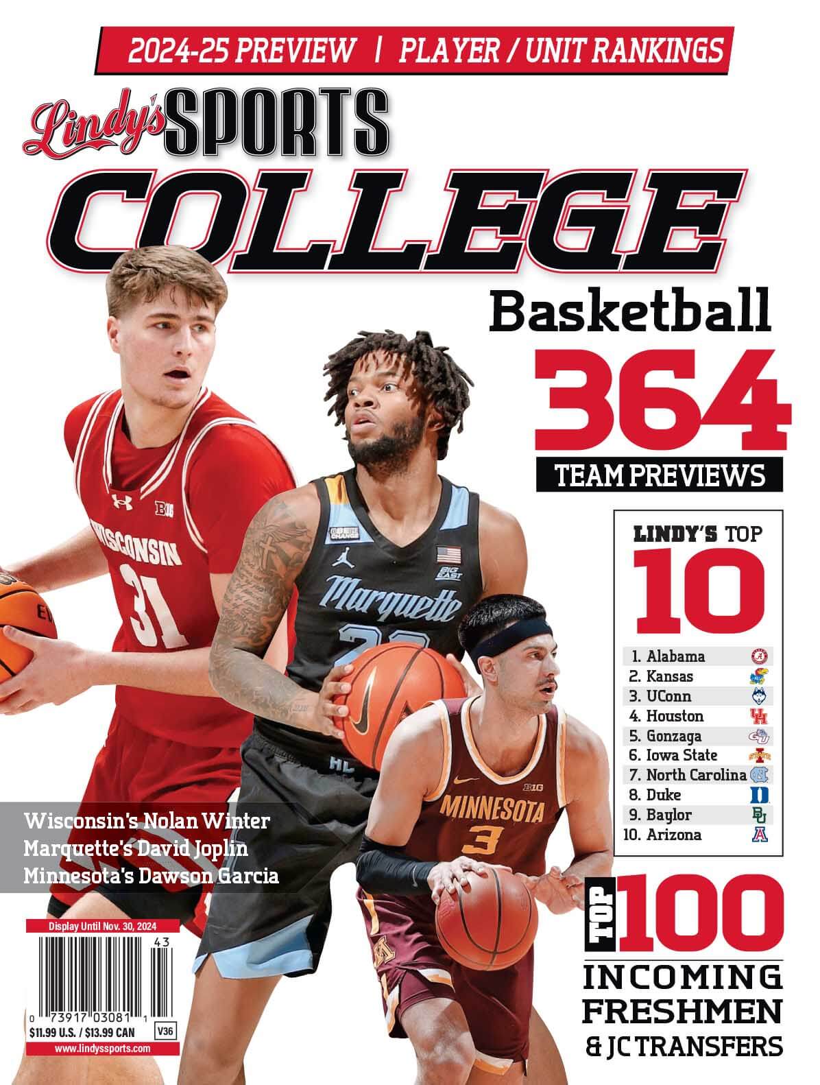 Lindy's Sports College 2024-25 Basketball Magazine Sports Magazines - NJ Corrections Bookstore Marquette /Wisconsin