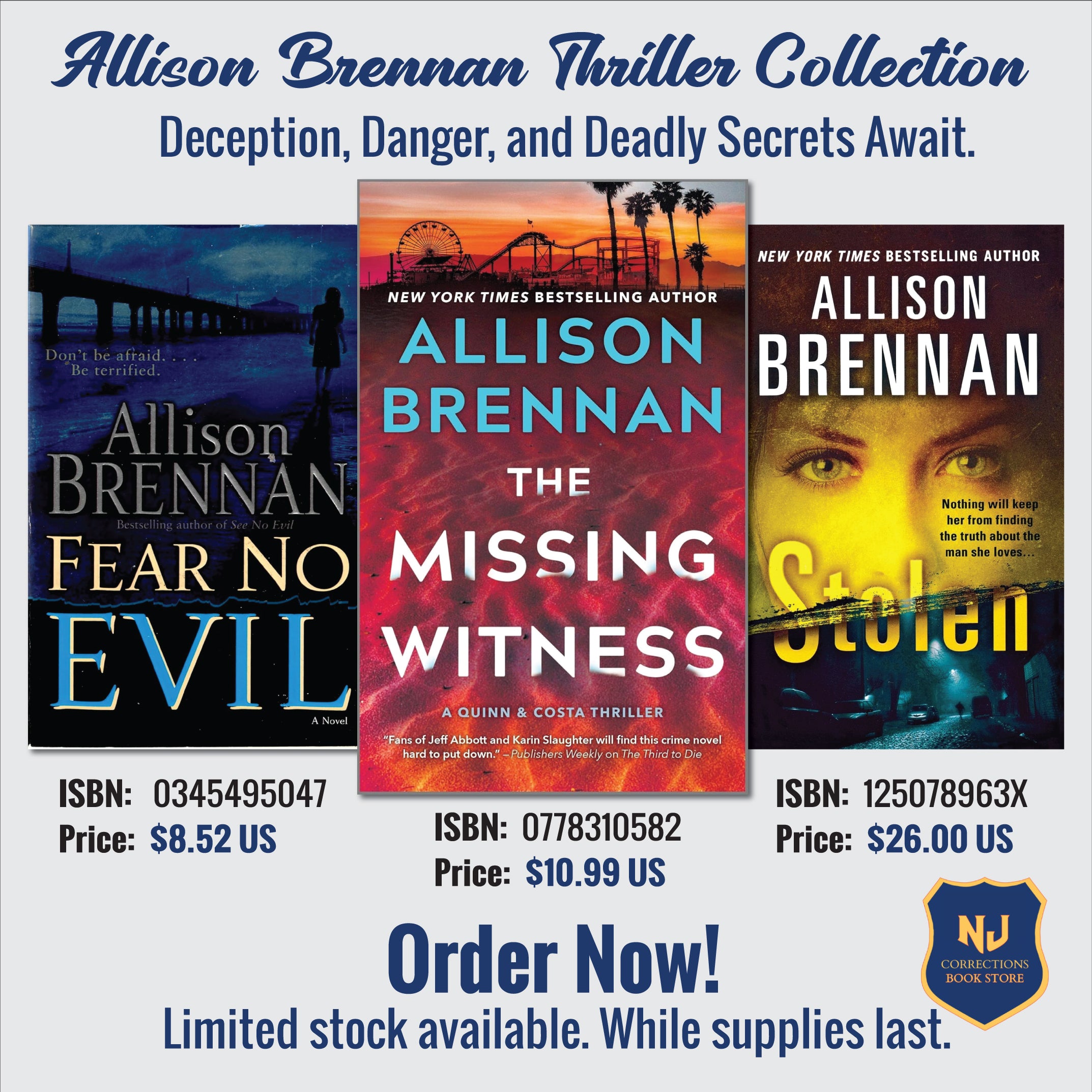 Allison Brennan Thriller Collection Bundle – Fear No Evil, The Missing Witness & Stolen