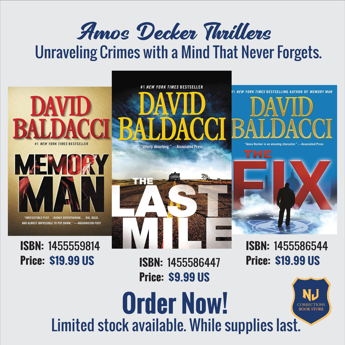 Amos Decker Thrillers Bundle – Memory Man, The Last Mile & The Fix by David Baldacci