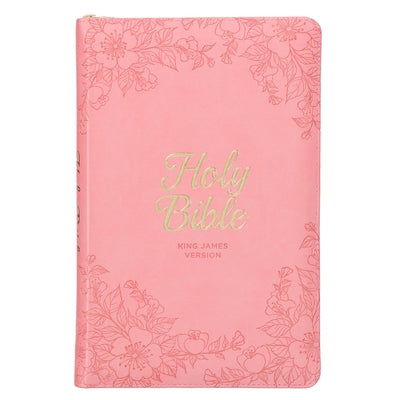 KJV Holy Bible, Standard Size Faux Leather Red Letter Edition - Thumb Index & Ribbon Marker, King James Version, Pink Floral Zipper Closure Bible Christian Art Publishers