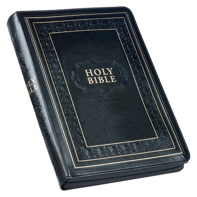 KJV Holy Bible, Giant Print Full-Size Faux Leather W/Thumb Index & Ribbon Marker, Red Letter Edition, King James Version, Black, Zipper Closure Bible Christian Art Gifts