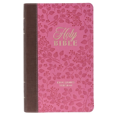 KJV Holy Bible, Giant Print Standard Size Faux Leather Red Letter Edition - Thumb Index & Ribbon Marker, King James Version, Brown/Pink Berry Bible Christian Art Gifts