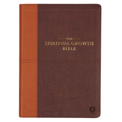 The Spiritual Growth Bible, Study Bible, NLT - New Living Translation Holy Bible, Faux Leather, Chocolate Brown/Ginger Bible Christian Art Gifts